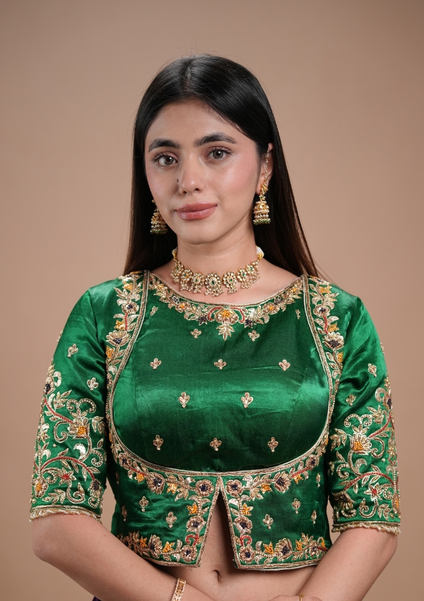 Green Gajji Silk Zardosi Blouse